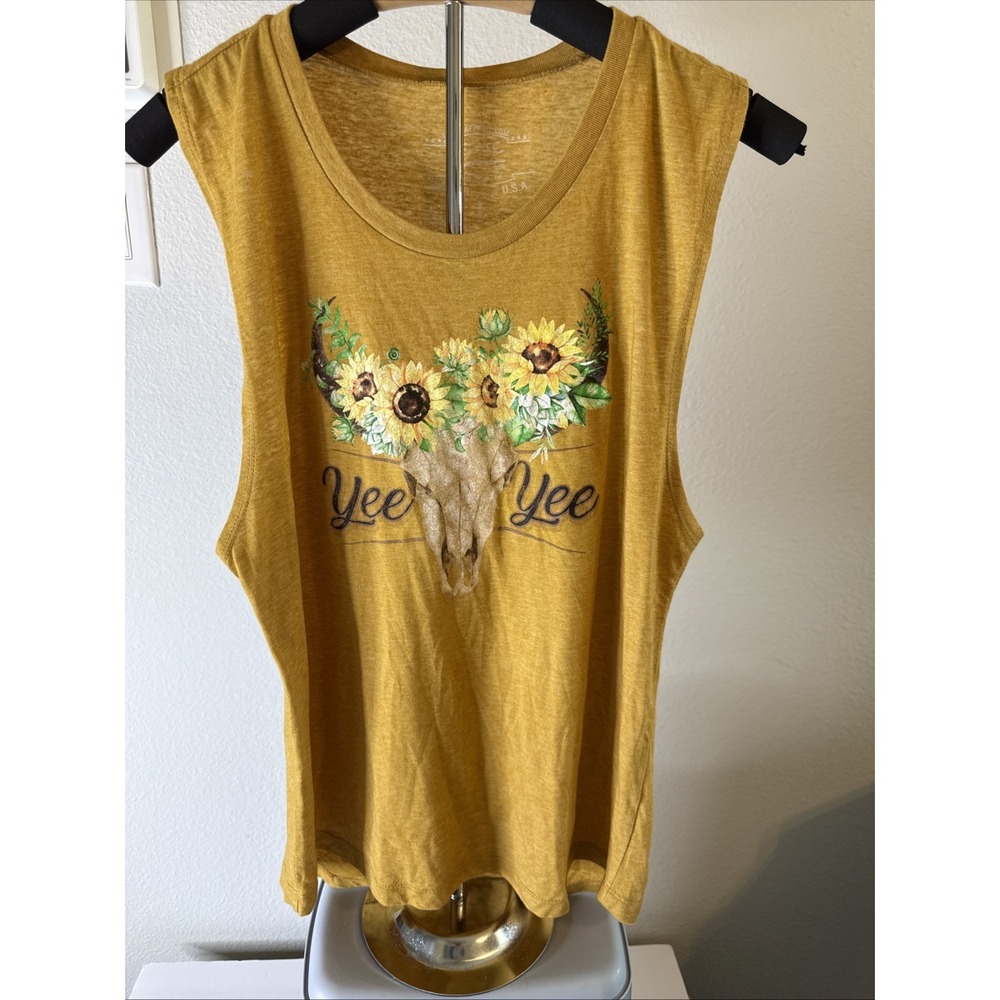 YEE YEE Apparel Women's Graphic Tank Top‎ Skull & Flowers Size Large